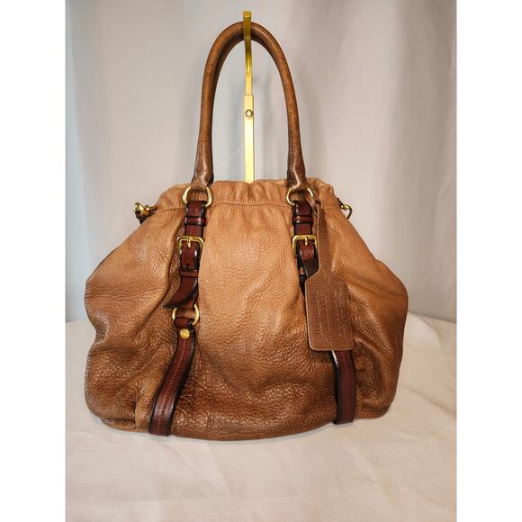 Prada Ombre Brown Deerskin Leather Vitellon Cervo Two Way Tote Bag Made in Italy - Picture 14 of 16